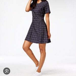 Maison Jules Elegant Navy Checkered Fit and Flare Dress